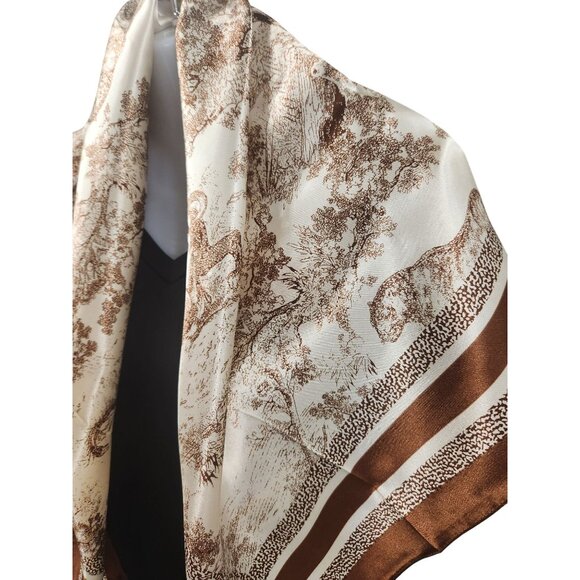 Scarf Brown & Beige Animal Wildlife Print Luxury Large 35" Square Accessory - Picture 15 of 15